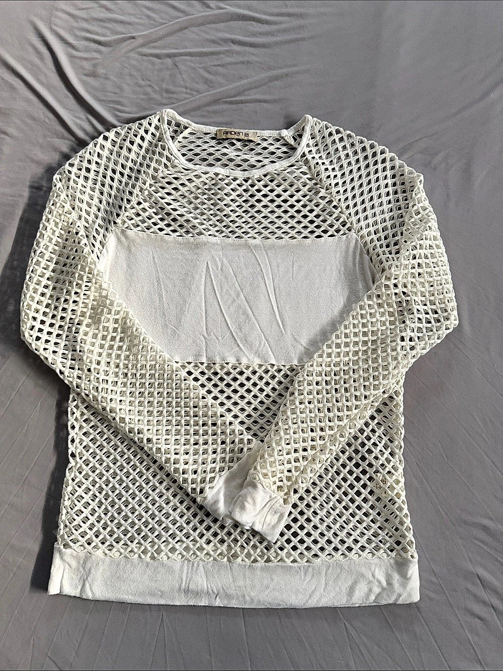 Ardennes Long Sleeve Mesh Top in White Size Medium